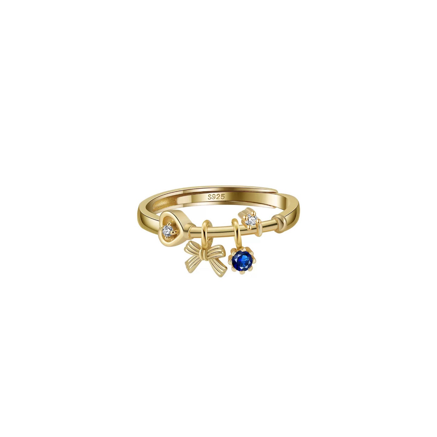 Charm Bow – Vermeil & CZ Adjustable Ring