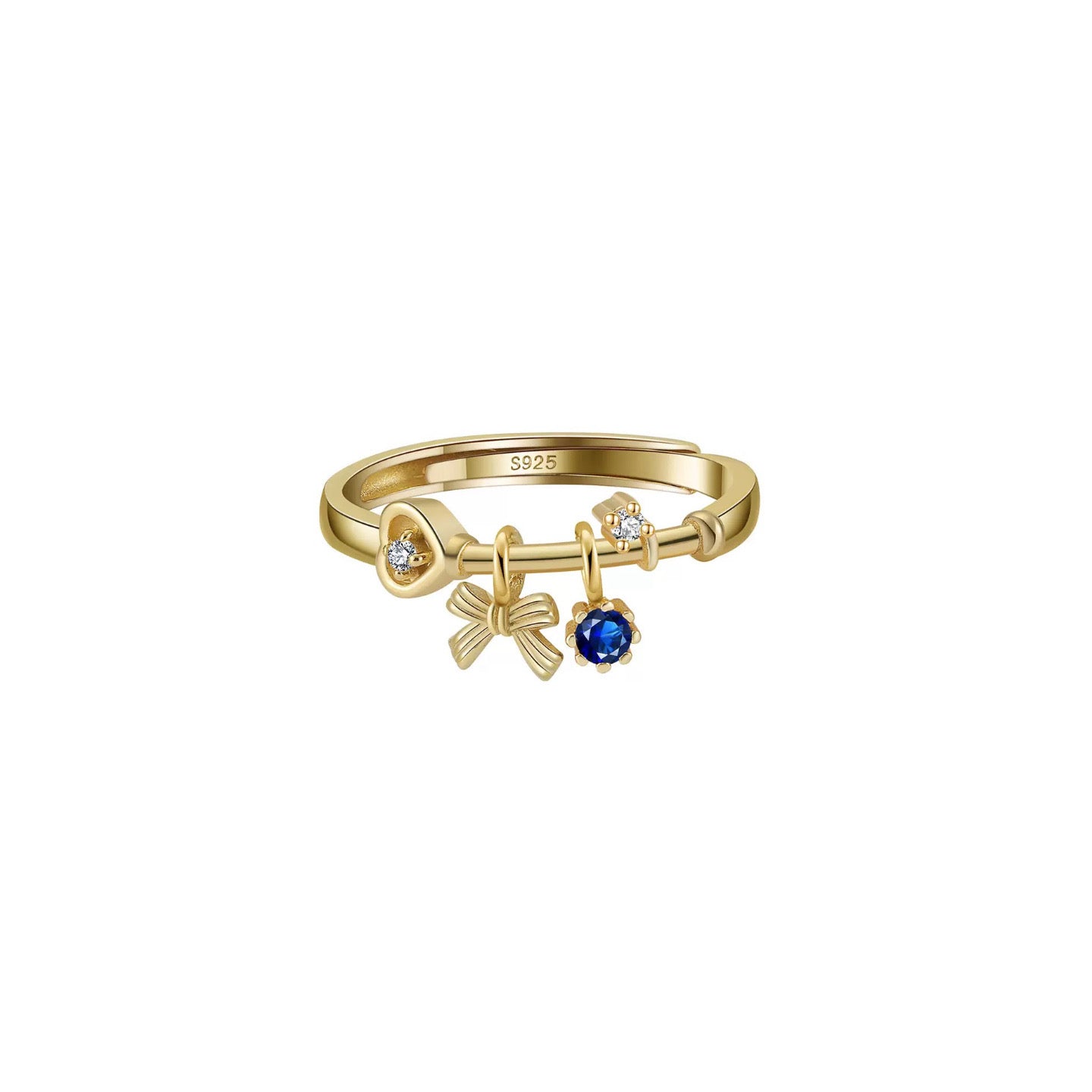 Charm Bow – Vermeil & CZ Adjustable Ring
