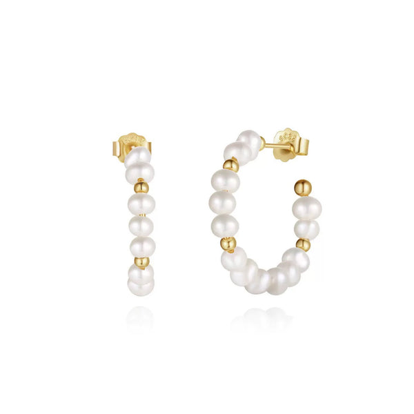 Lunar Loop – Freshwater Pearl & Vermeil Hoop Earrings