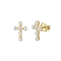 Sacred Light –  Freshwater Pearl & Vermeil Cross Stud Earrings
