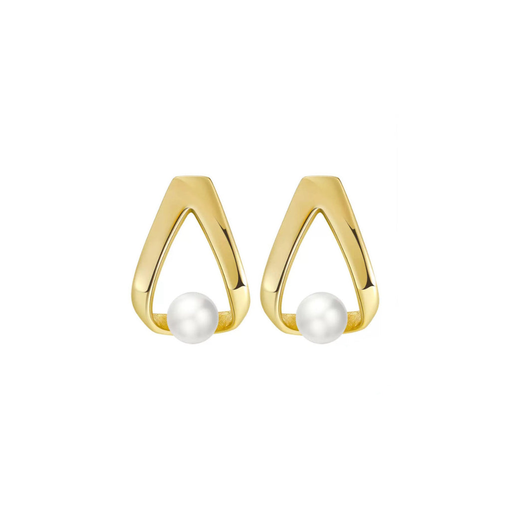 Zen Arc – Geometric Freshwater Pearl & Vermeil Stud Earrings