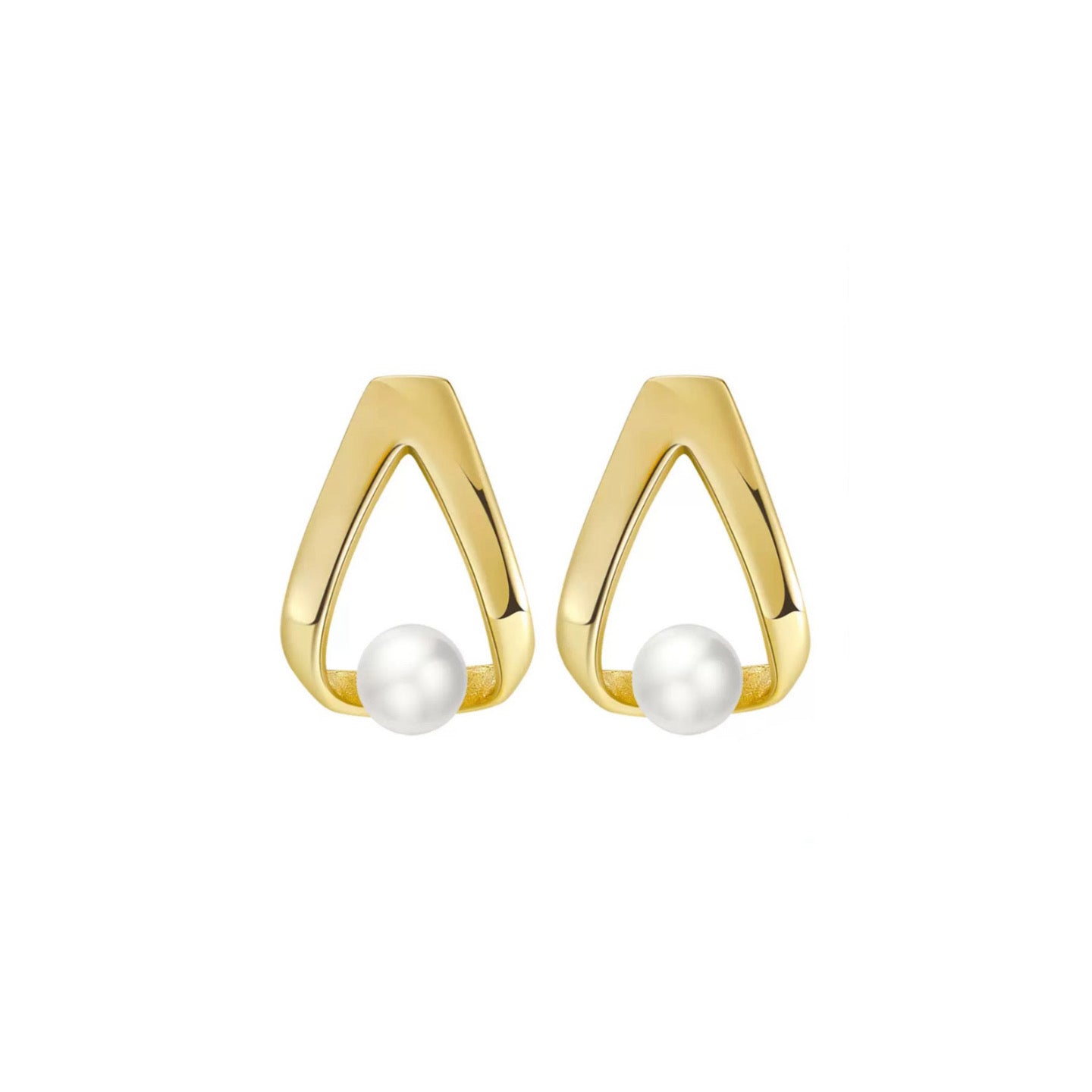 Zen Arc – Geometric Freshwater Pearl & Vermeil Stud Earrings