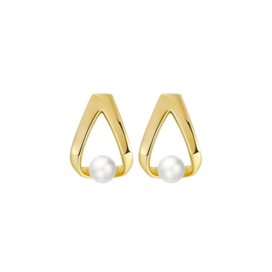 Zen Arc – Geometric Freshwater Pearl & Vermeil Stud Earrings