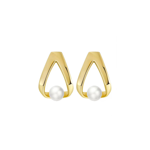 Zen Arc – Geometric Freshwater Pearl & Vermeil Stud Earrings