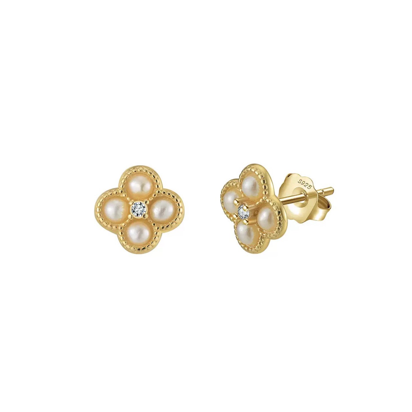 Lucky Bloom – Freshwater Pearl & CZ Vermeil Stud Earrings