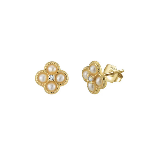 Lucky Bloom – Freshwater Pearl & CZ Vermeil Stud Earrings