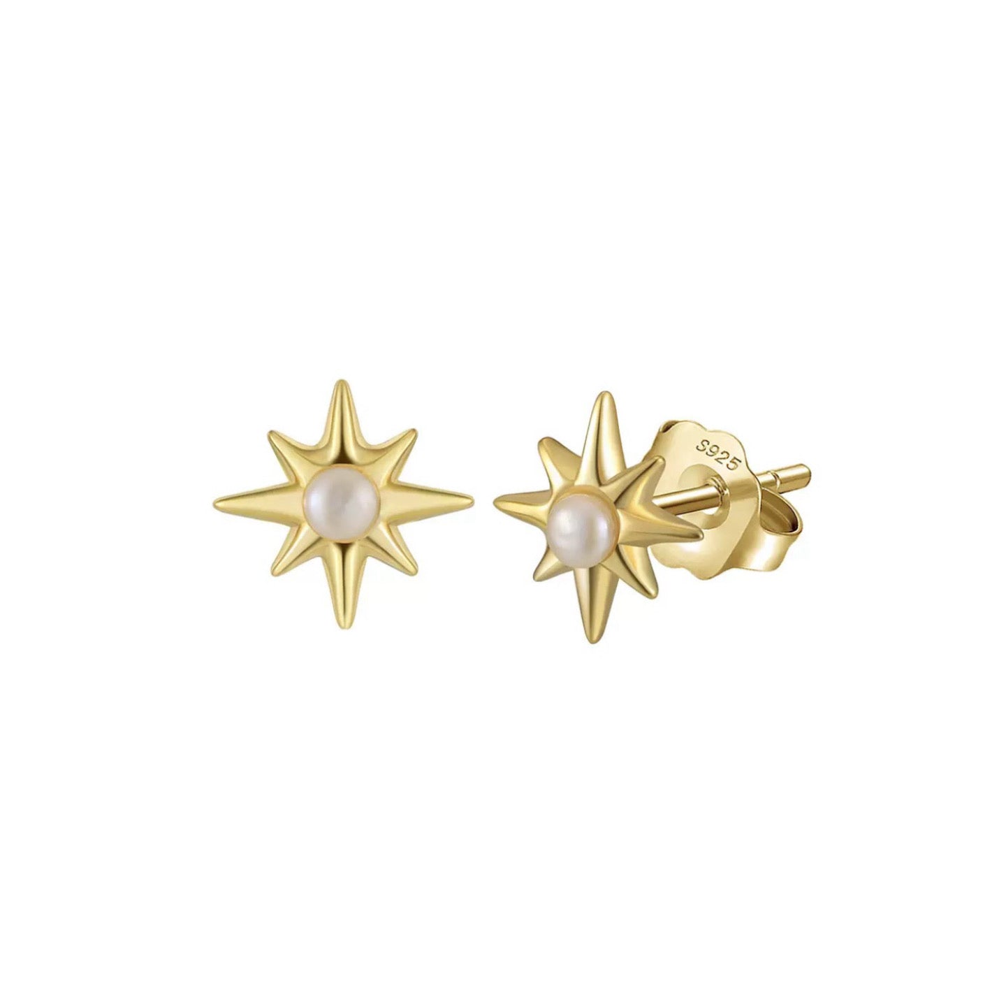 Starlight Spark – Petite Pearl & Vermeil North Star Stud Earrings