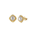 Timeless Glow – Freshwater Pearl & Vermeil Square Frame Stud Earrings