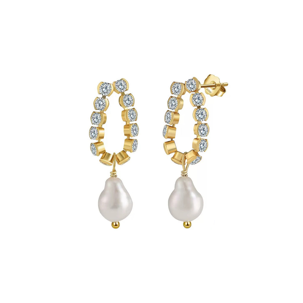 Radiant Bloom – Freshwater Pearl & Gold Vermeil Drop Hoop Earrings