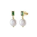 Verdant Halo – Freshwater Coin Pearl & CZ Vermeil Drop Earrings