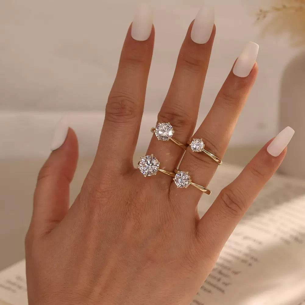 Six Prong Round Moissanite Adjustable Ring