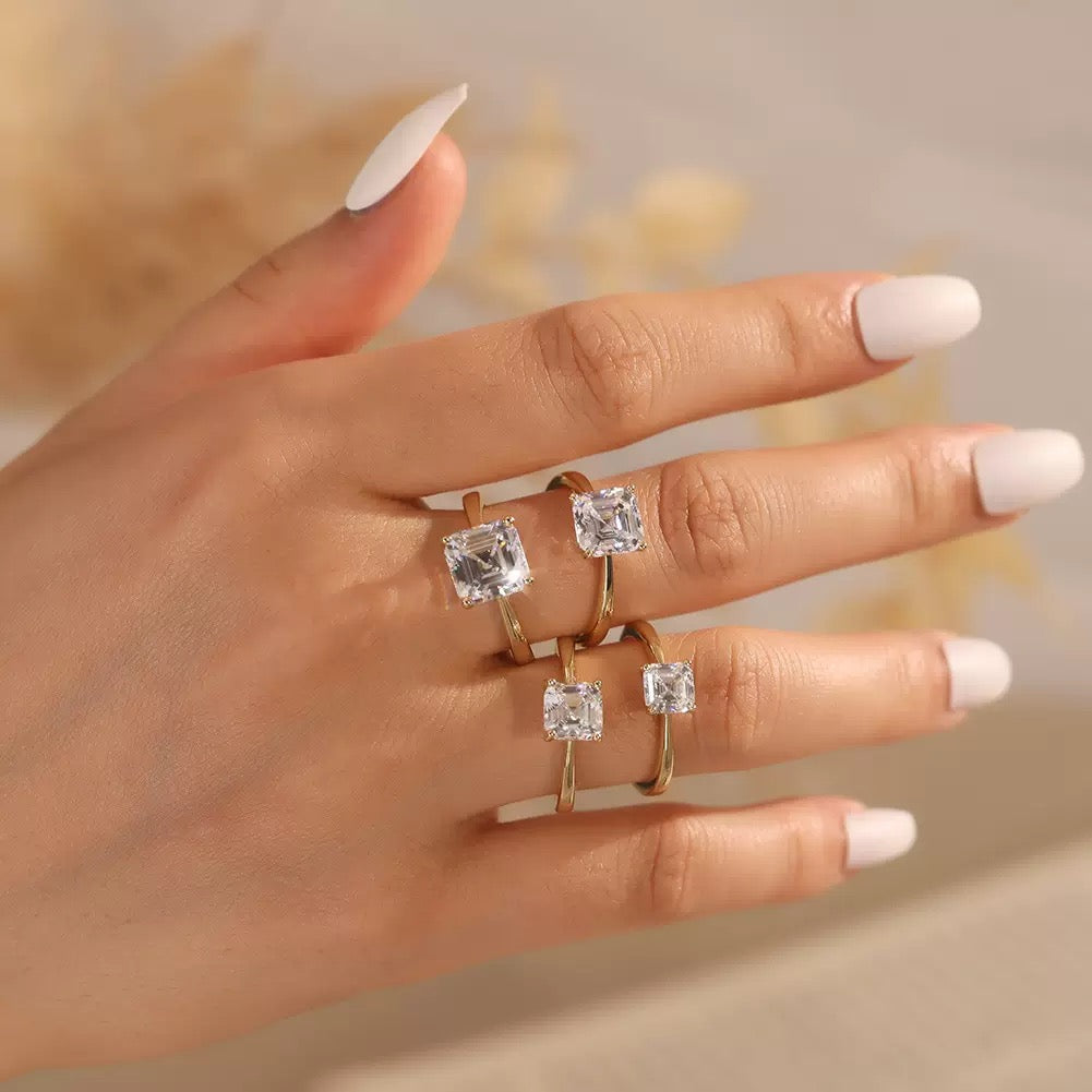 Asscher Cut Moissanite Adjustable Ring