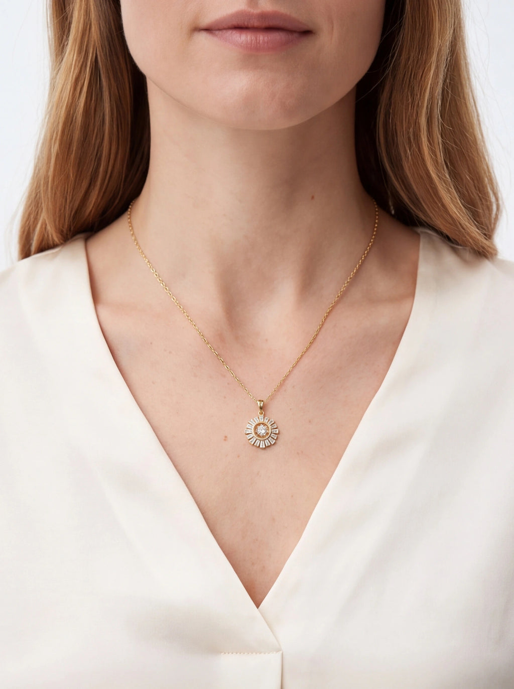Sunburst Halo Moissanite Pendant Necklace