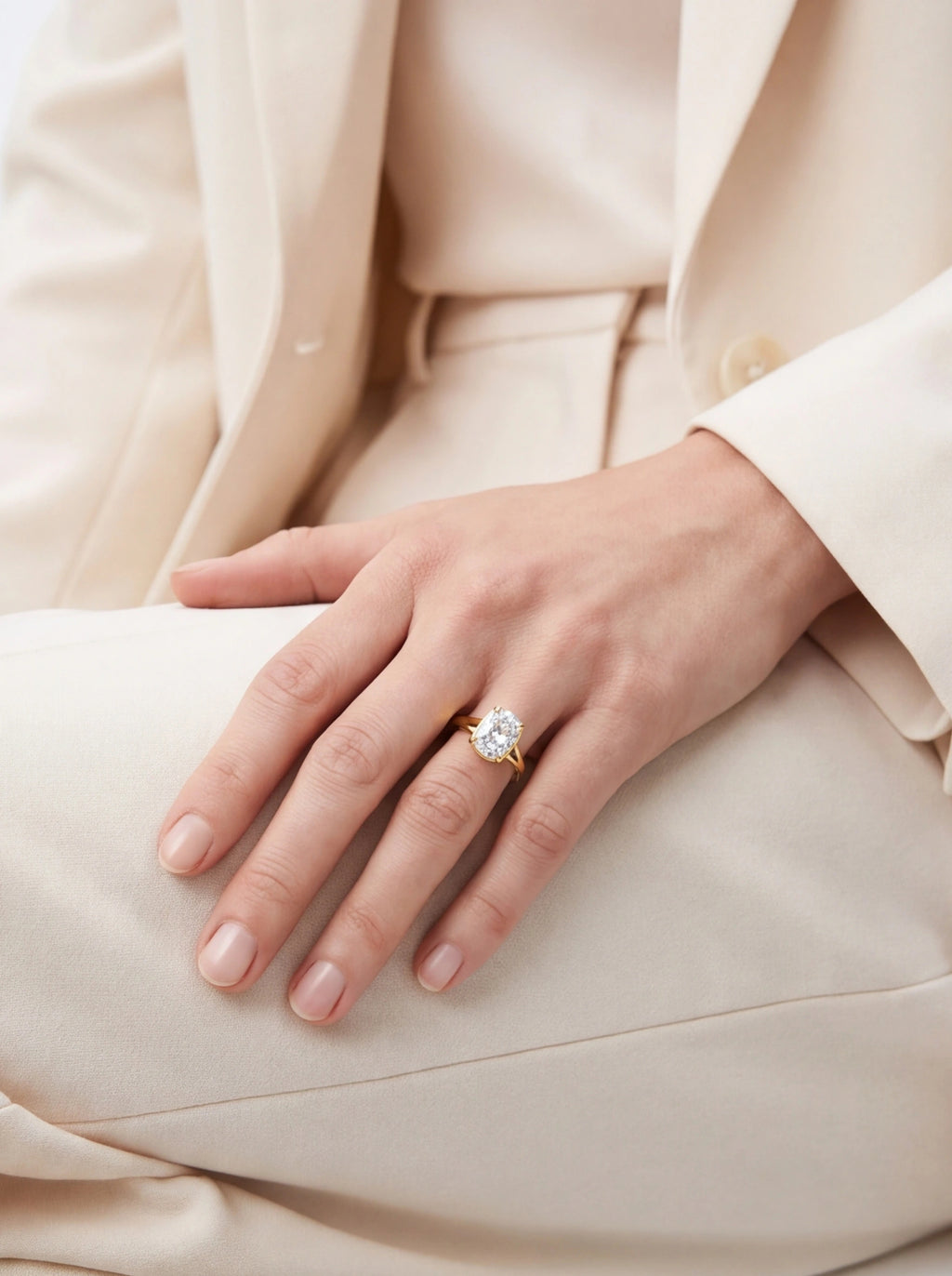 Cushion Cut Moissanite Adjustable Solitaire Ring