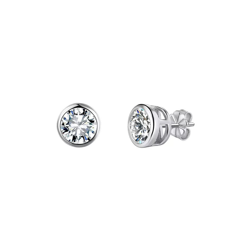 Round Bezel Moissanite Stud Earrings