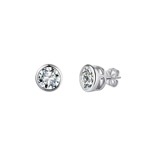 Round Bezel Moissanite Stud Earrings