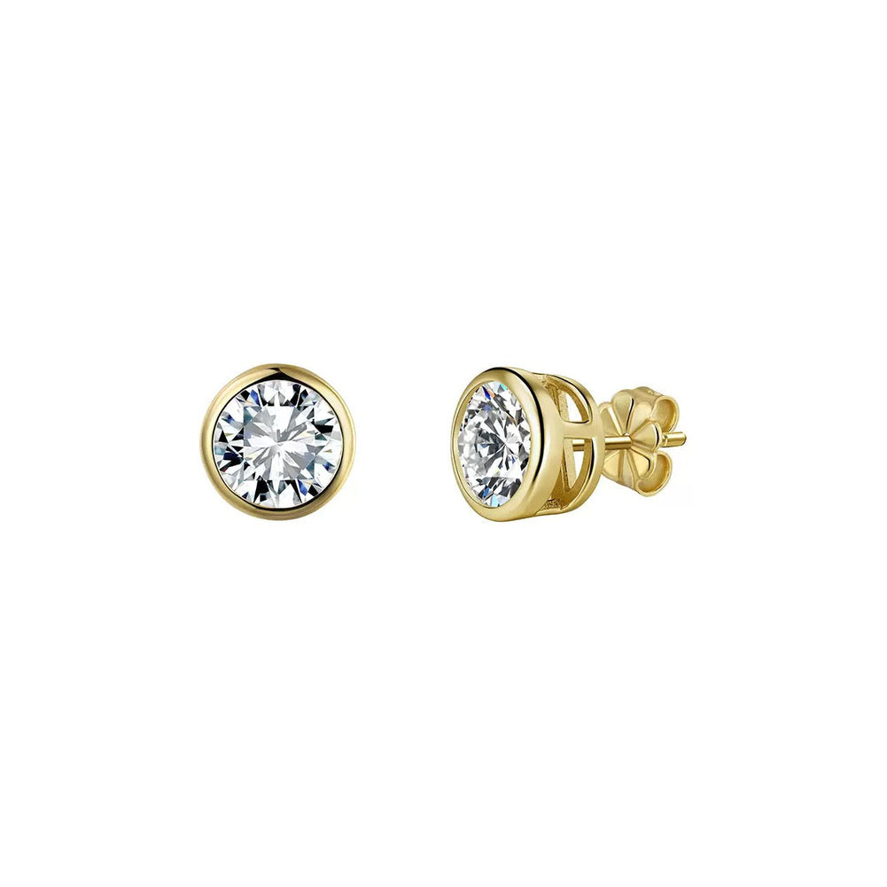 Round Bezel Moissanite Stud Earrings