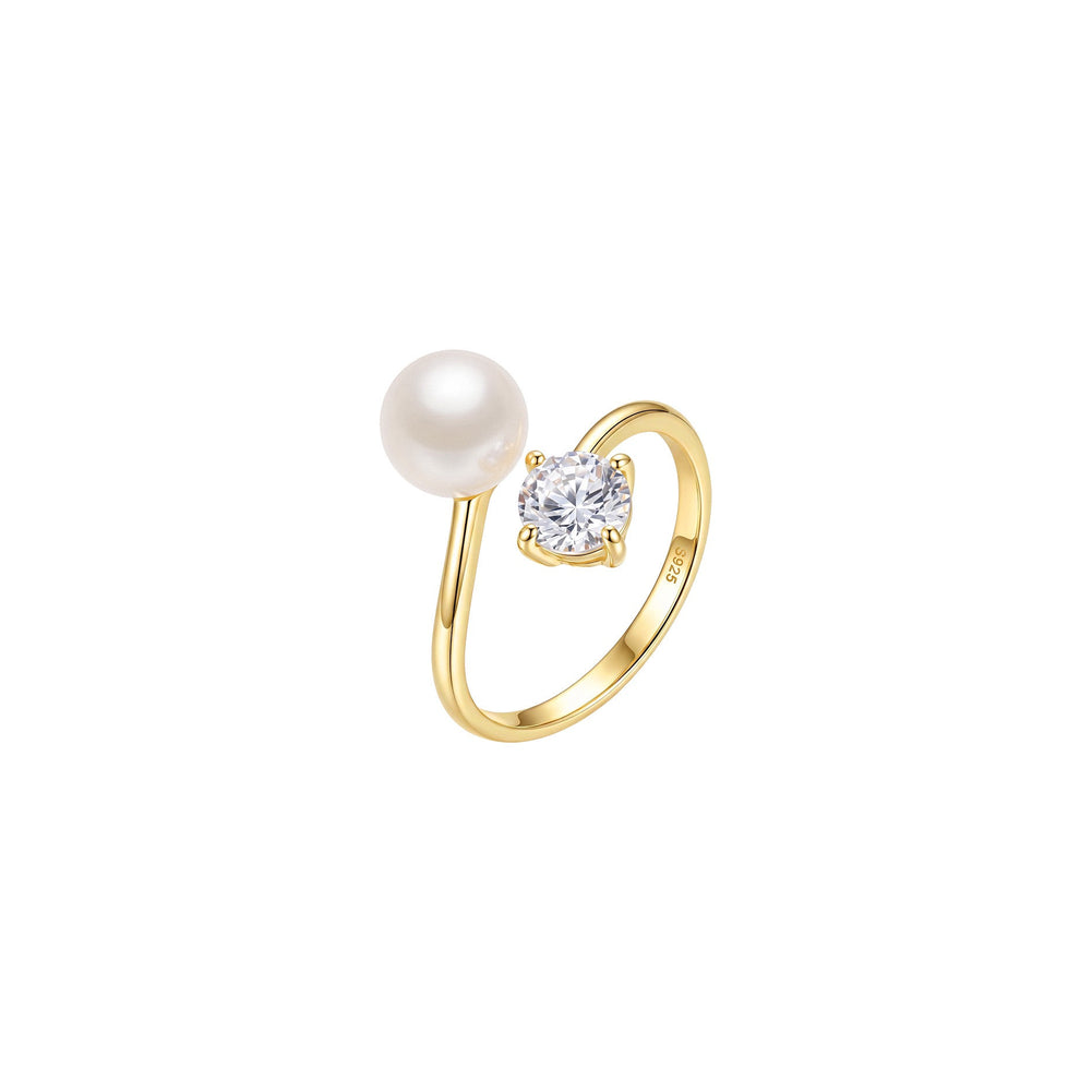 Pearl & Spark Solitaire Open Ring on white background