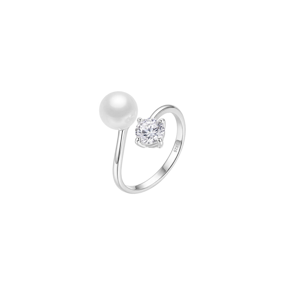 Pearl & Spark Solitaire Open Ring on white background