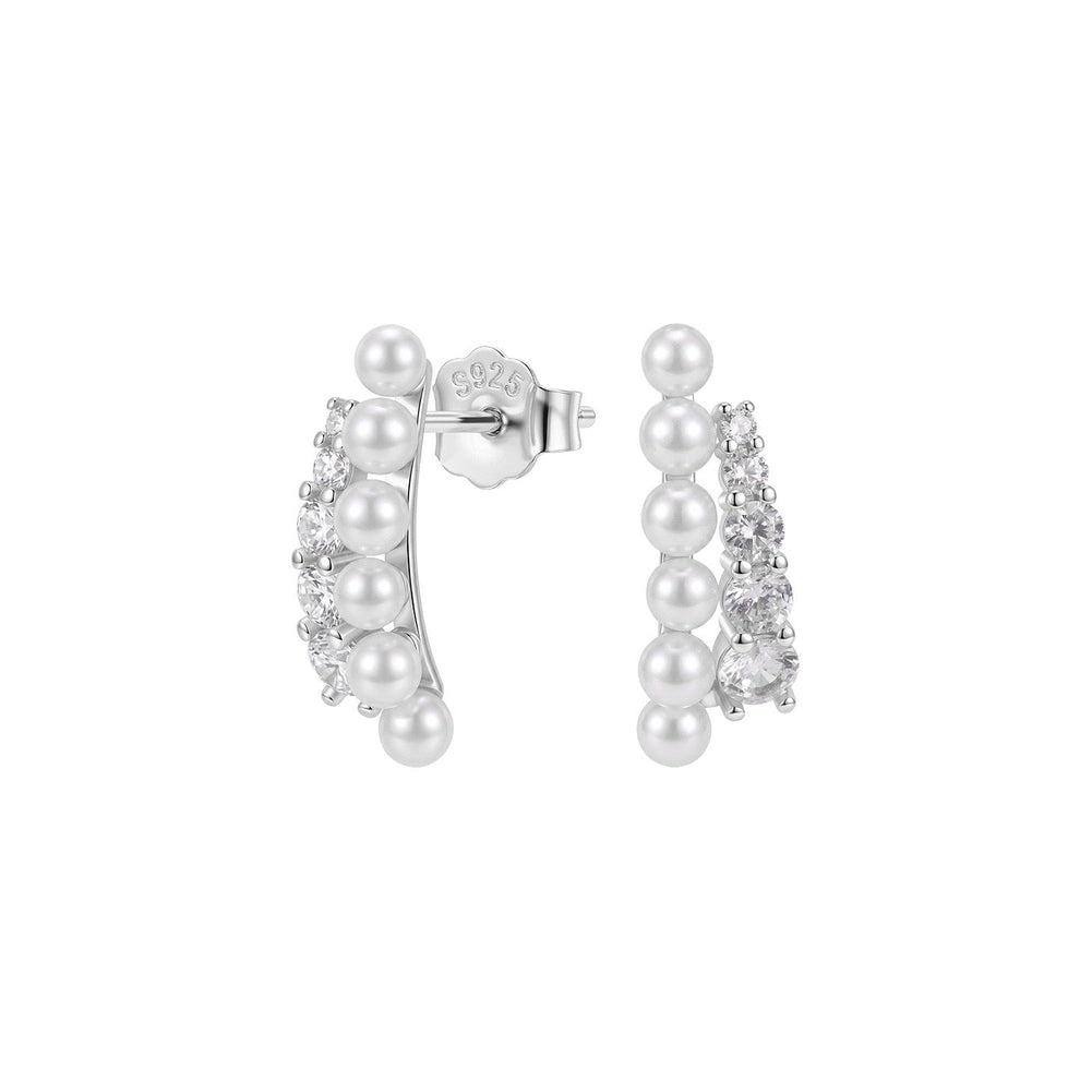 Pearl Cascade CZ Stud Earrings on white background