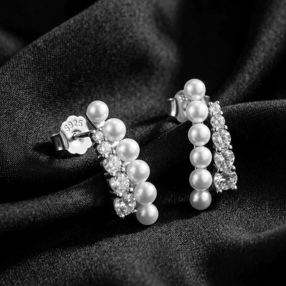 Pearl Cascade CZ Climber Earrings