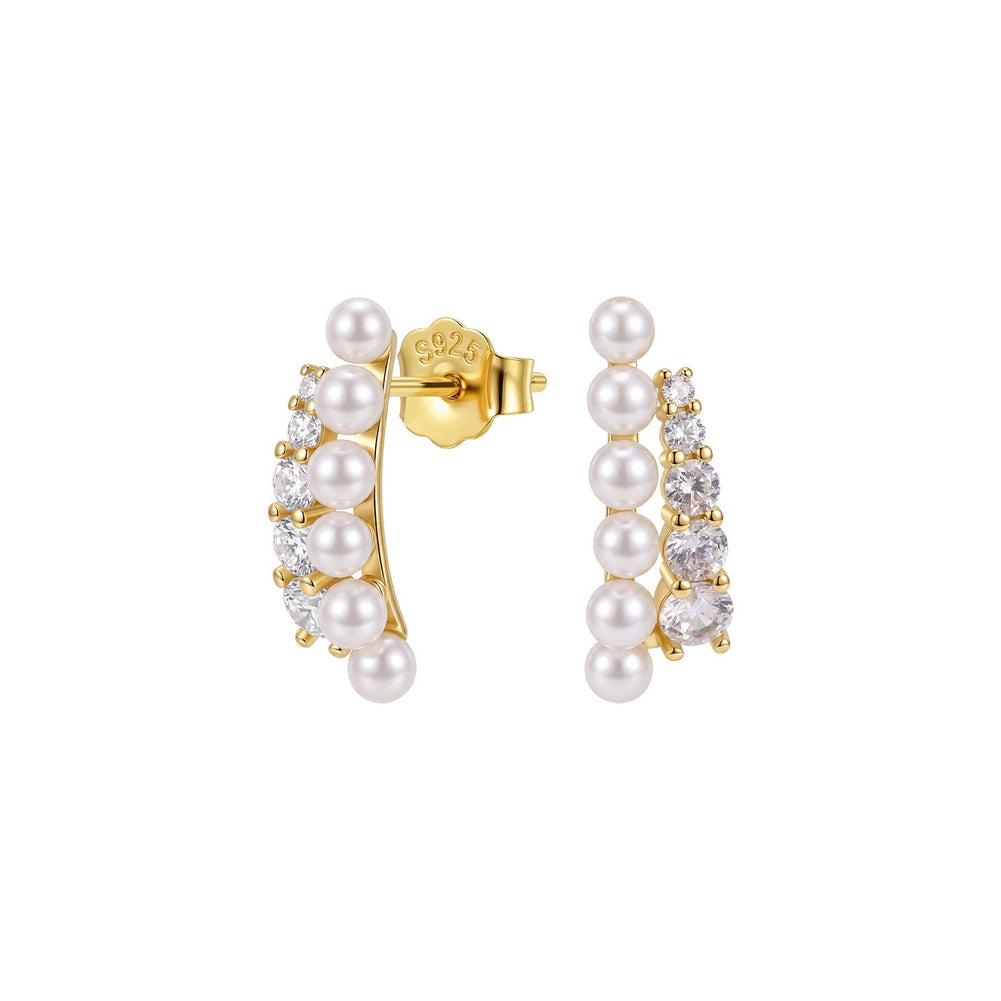 Pearl Cascade CZ Stud Earrings on white background