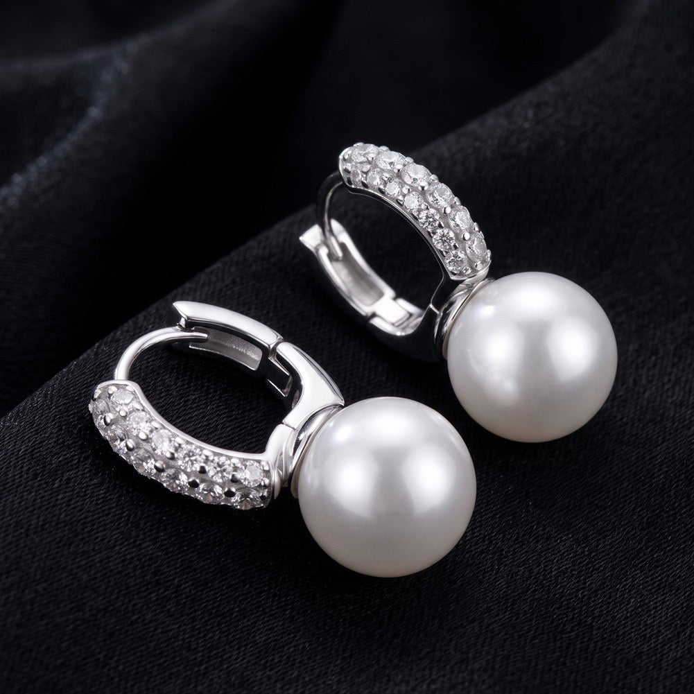 Pavé Frame Shell Pearl Hoop Earrings