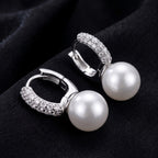 Pavé Frame Shell Pearl Hoop Earrings