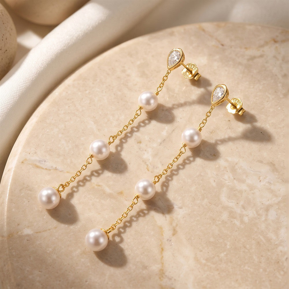 Pear Light Shell Pearl Drop Earrings