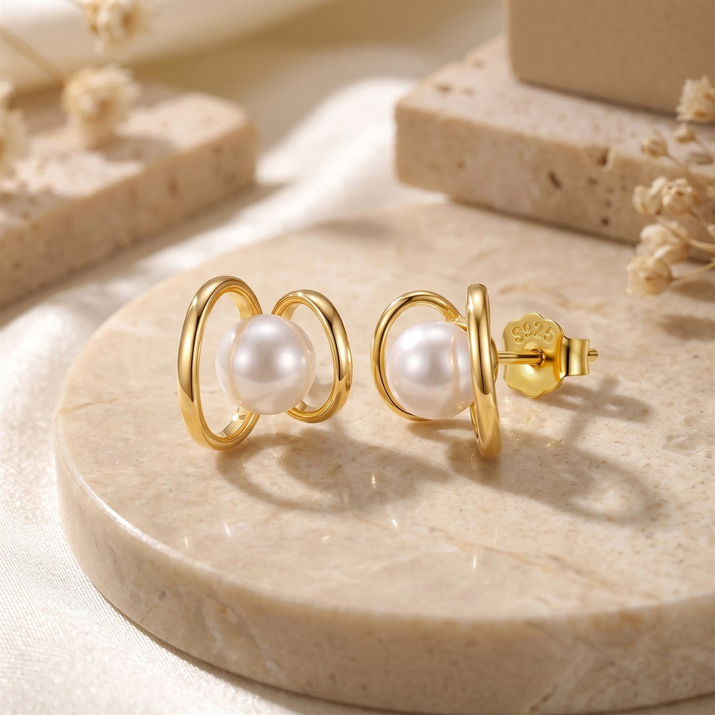 Orbit Shell Pearl Stud Earrings