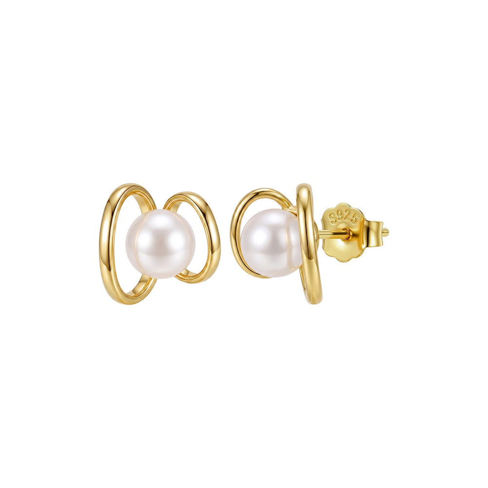 Orbit Shell Pearl Stud Earrings on white background
