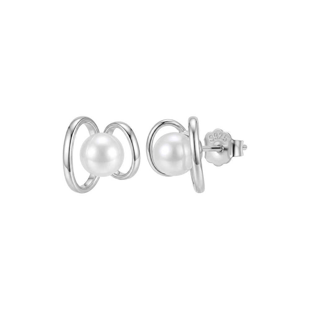 Orbit Shell Pearl Stud Earrings on white background