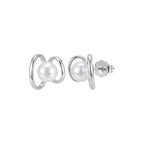 Orbit Shell Pearl Stud Earrings on white background