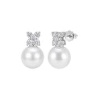 Petal Spark Shell Pearl Stud Earrings on white background