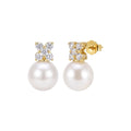 Petal Spark Shell Pearl Stud Earrings on white background