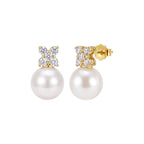 Petal Spark Shell Pearl Stud Earrings on white background