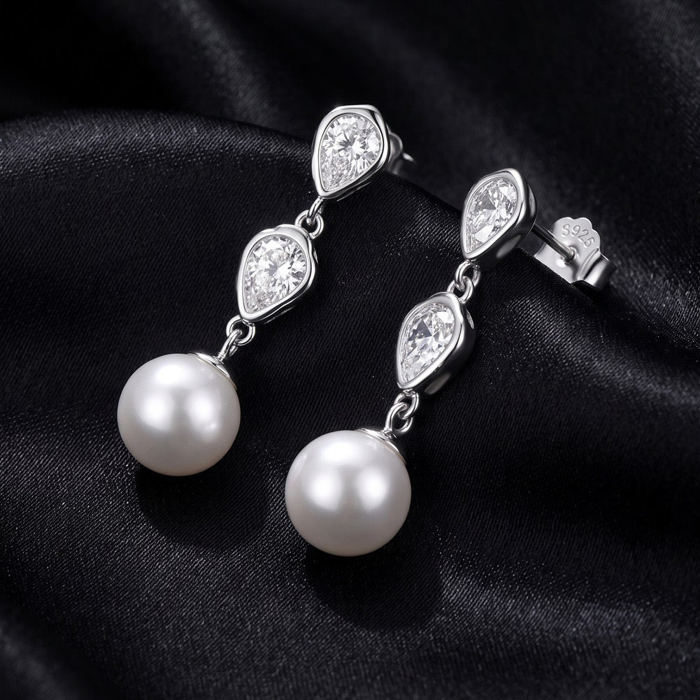 Twin Pear Shell Pearl Drop Earrings