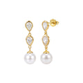 Twin Pear Shell Pearl Drop Earrings on white background