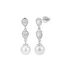 Twin Pear Shell Pearl Drop Earrings on white background
