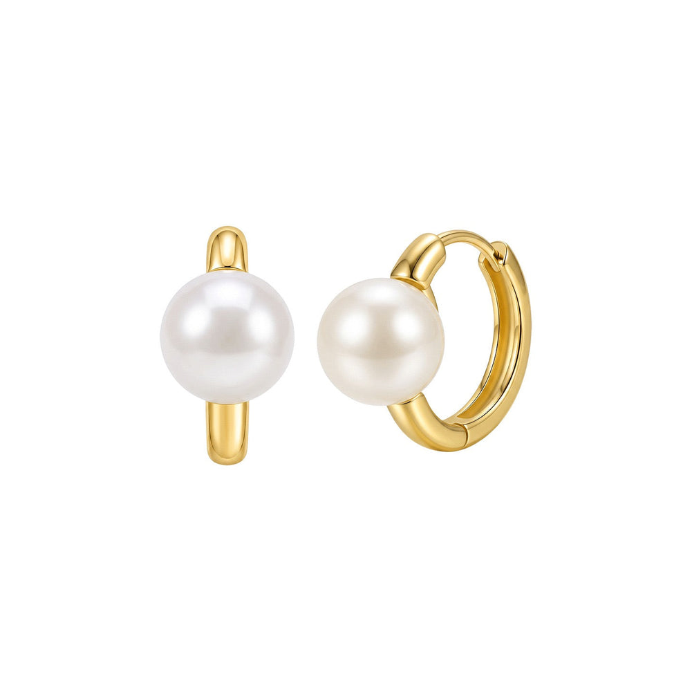 Solstice Shell Pearl Hoop Earrings on white background