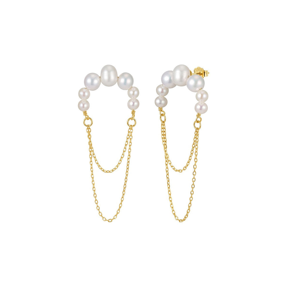 Pearl Garland Chain Stud Earrings on white background