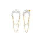 Pearl Garland Chain Stud Earrings on white background