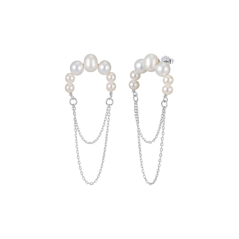 Pearl Garland Chain Stud Earrings on white background