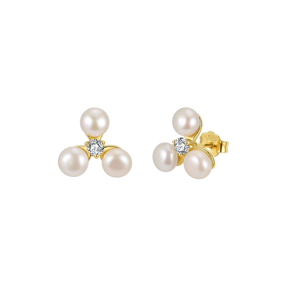 Pearl Trillium Stud Earrings on white background