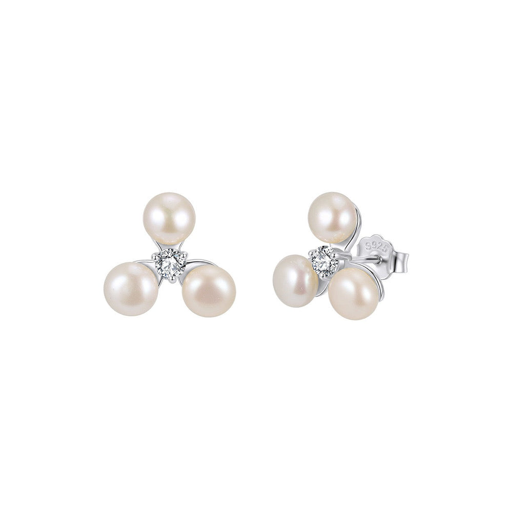 Pearl Trillium Stud Earrings on white background