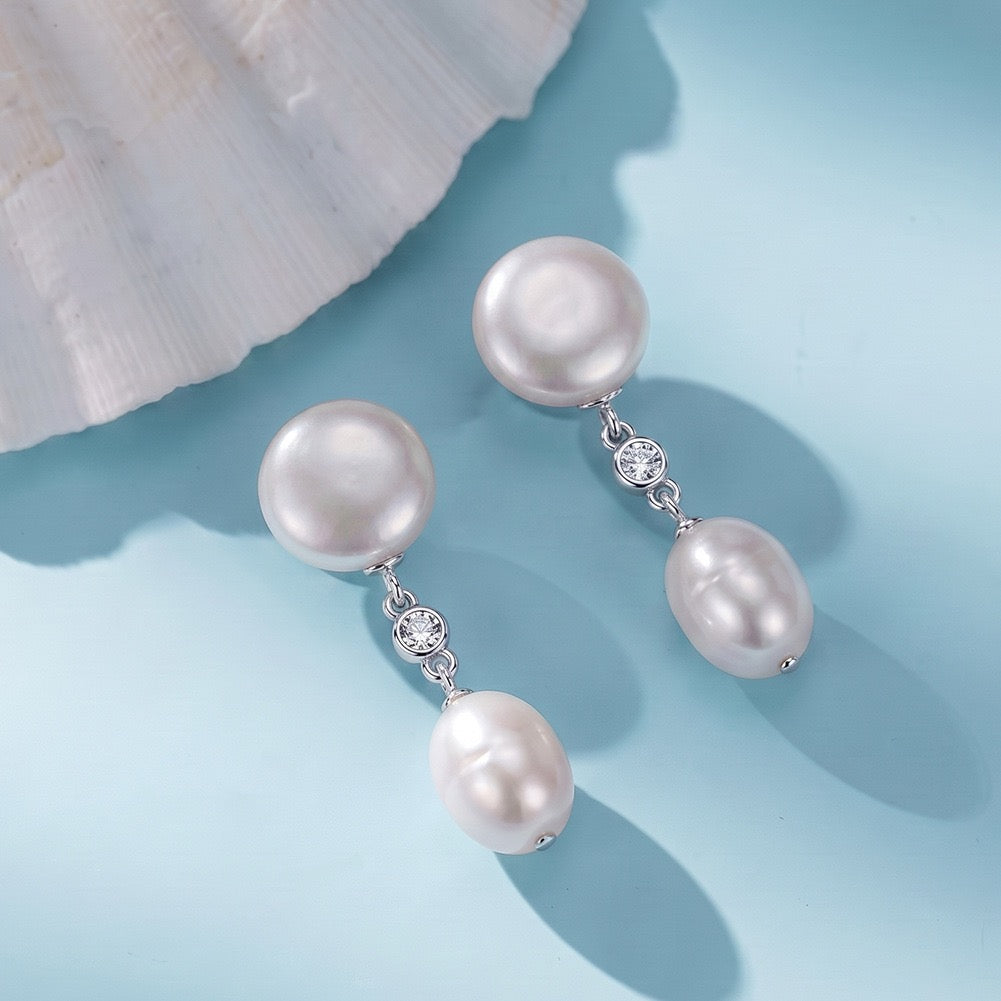 Pearl Poise Double Drop Earrings