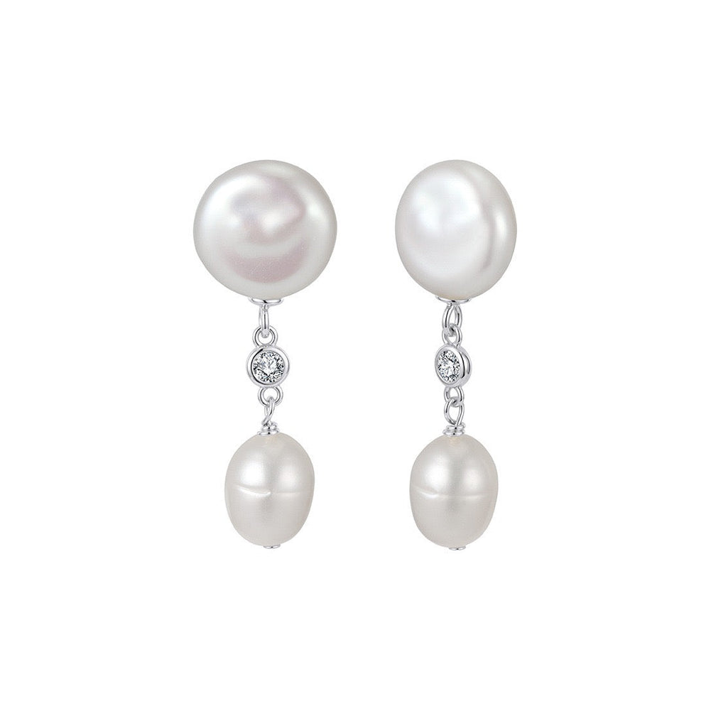 Pearl Poise Double Drop Earrings on white background