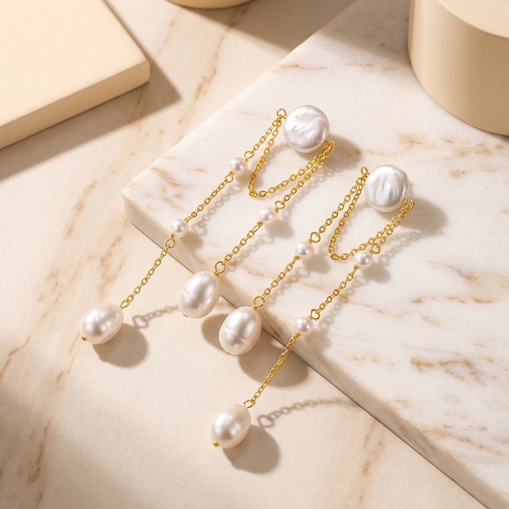 Pearl Waterfall Chain Earrings