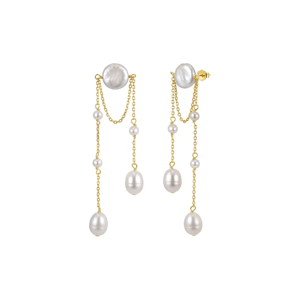 Pearl Waterfall Chain Earrings on white background