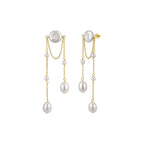 Pearl Waterfall Chain Earrings on white background